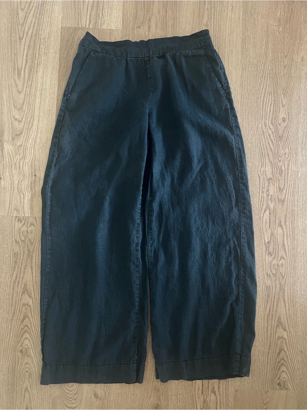 Daily Ritual Black Elastic Waist Linen Pants